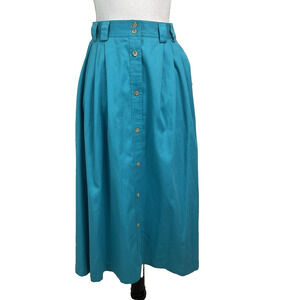 Vintage Reflections Skirt size 15 Aqua Blue Button Front Pleated Midi Pockets